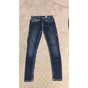 True Religion Jeans Women's Size 27x29 Skinny Flap Pocket Big T Stitch Dark Wash